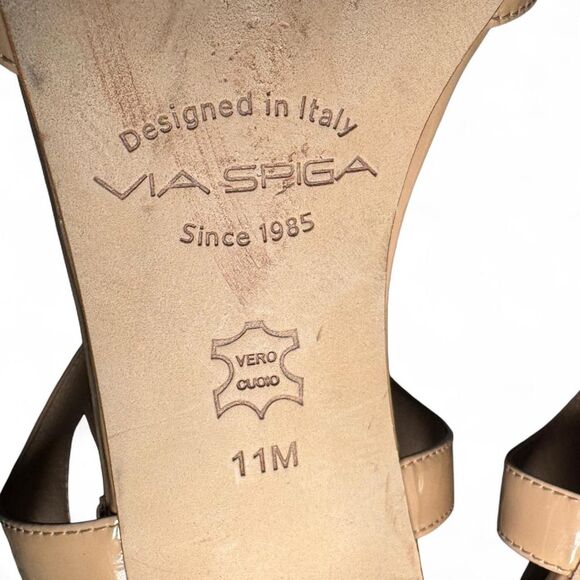 Via Spiga V-Lindsie Nude Patent Leather Strappy Sandals Size 11M Kitten Heels - Picture 6 of 8
